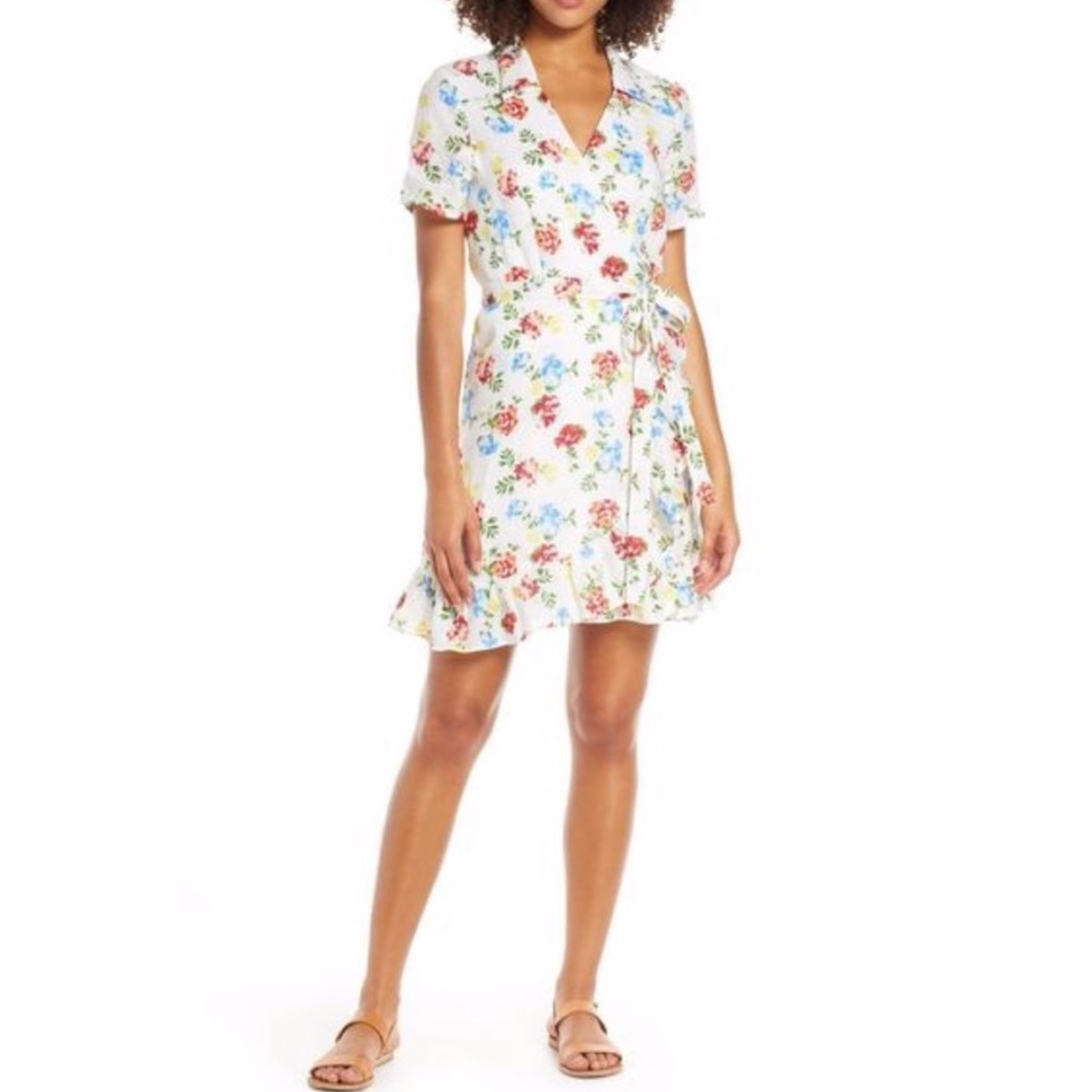 Charles Henry Wrap Mini dress Floral Ruffle Linen